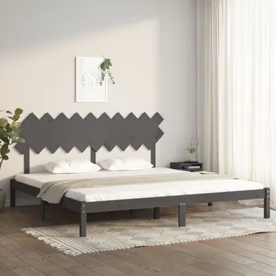 Image de The Living Store Lit en bois massif gris 200x200 cm