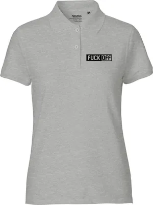 Produktbild von Huuraa Damen Polo Shirt Fuck Off Schriftzug XXL Sport Grey Bio Baumwolle Fairtrade Poloshirt Geschenkidee