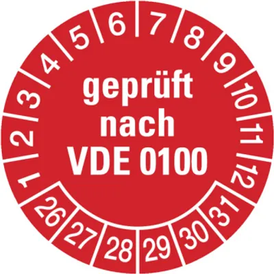 Produktbild von Dreifke® Prüfplakette,  nach VDE 0100, rot/weiß, Folie, Ø 30 mm - Boge...