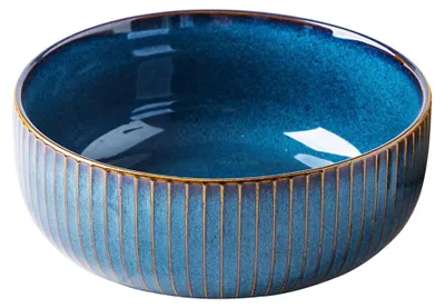 Produktbild von Keramik-Salatschüssel, 1800 ml. Große Porzellan-Salatschüssel oder Suppenschüssel, 21 cm, blau.