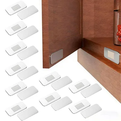 Produktbild von Magnet Türverschluss 10er Set, starker Möbelschnäpper selbstklebend, für Schrank, Schublade & Möbel, ohne Bohren, langlebig Edelstahl