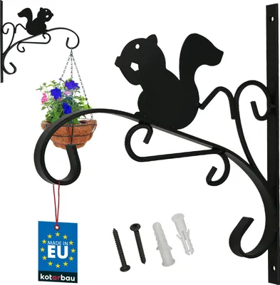 Produktbild von KOTARBAU® Wandhalterung Blumentopf 30 x 28.5 cm Blumentopf Wand Hängeblumentöpfe Blumentopf Hängend Hängepflanzen Topf Zubehör Blumen Wandhalterung Wandhaken Hängetopf Eichhörnchen Metall Schwarz