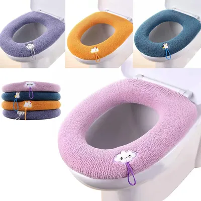 Produktbild von 4 Stück WC-Sitzwärmer, waschbar wc sitzwärmer weiche toilettenkissen, WC Sitzbezüge, toilettensitzbezug Toiletten,