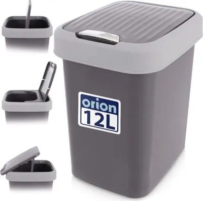 Produktbild von Orion | Mülleimer 12 l - Grau - Robuster Kunststoff - Mit praktischer Klappdeckel - Ideal für Küche und Bad