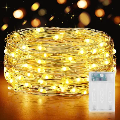 Imagen del producto de Guirnalda de luces con batería - 5 metros - 50 LEDs con temporizador - Guirnalda de luces LED para decorar habitaciones - Ideal para Navidad