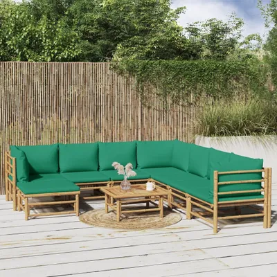Produktbild von 9-tlg. Garten-Lounge-Set mit Grünen Kissen Bambus , Gartenmöbel-Sets Design 2024
