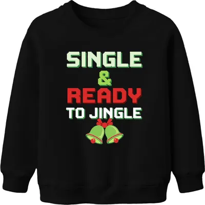 Produktbild von SINGLE & READY TO JINGLE Weihnachten Lustig Retro Pixel Party Uni Kinder Sweatshirt Pullover, Schwarz, 104