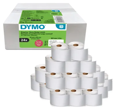Produktbild von DYMO Original LabelWriter Versandetiketten/-Namensschilder (groß) | 54 mm x 101 mm | 24 Rollen mit je 220 leicht ablösbaren Etiketten (5.280 Etiketten) | für LabelWriter Etikettendrucker, Weiß, Papier, 5,4 cm, 10,1 cm, 5280 Stück(e), 220 Stück(e)