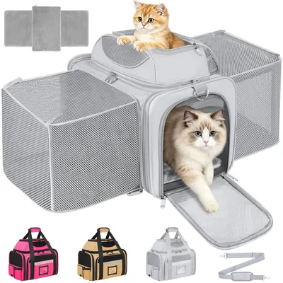 Image de Cage de transport pour chats et chiens, extensible jusqu'à 10 kg, de couleur grise
