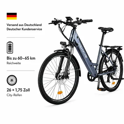 Produktbild von PIXAR M208 26 Zoll City-E-Bike Tiefeinsteiger, 36V 12,5Ah Akku, Shimano 7-Gang, LCD-Display, Scheibenbremsen & Federgabel
