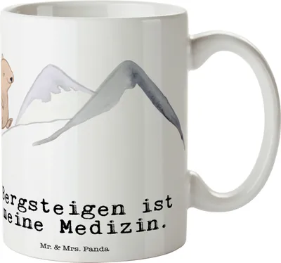 Produktbild von Mr. & Mrs. Panda Teetasse Bär Bergsteigen - Weiß - Geschenk, Kaffeebecher, schöne tasse, Trekking, Henkelbecher, Bergsport, Wandern, Sportart, Becher, Alpinismus