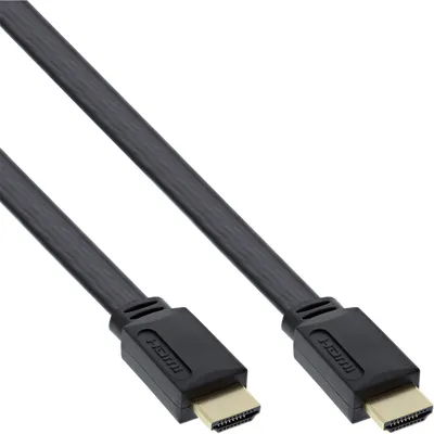Produktbild von InLine HDMI-High Speed Flachkabel mit Ethernet, verg. Kontakte, schwarz, 2m, 2 m, HDMI Typ A (Standard), HDMI Typ A (Standard), 3D, Schwarz