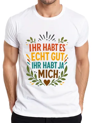 Zdjęcie produktu dla Koszulka męska "Macie to dobrze, macie mnie. Zabawne hasło, sarkazm", biała, rozmiar XL