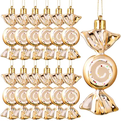 Productafbeelding van 24 stuks kerstversiering in de vorm van snoepjes – 9 cm – kerstboomversiering – kerstornamenten – hangdecoratie – kunststof – champagnekleur – kerstdecoratie