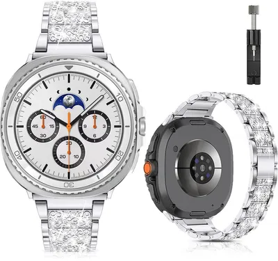 Produktbild von FFO2World Luxus Metallarmband für Samsung Galaxy Watch 8/8 Classic – Edelstahl mit Strasssteinen, inkl. Kürzungsset – Silber