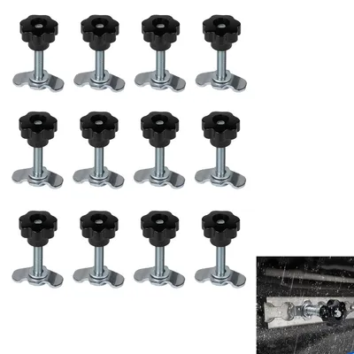 Produktbild von 12x Schraubfitting Airlineschiene M8x60mm, Verzinkt, Schwarz Sterngriff, Airline Verschraubung Zubehör & Endbeschlag für Zurrschienen 500daN