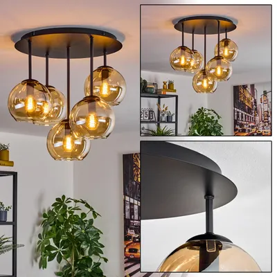 Produktbild von Cesaro Deckenlampe aus Metall/Glas in Schwarz/Bernsteinfarben