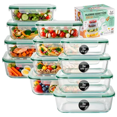 Produktbild von SuperButelki - Lebensmittelbehälter, Lunchbox 12 Stück, 370ml, 630ml Glas und luftdicht, Style jeden Tag