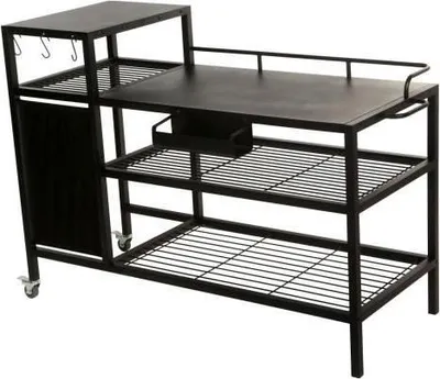 Immagine prodotto di Carrello per Plancha, 128x60x89 cm, per Plancha 2-4 fuochi, metallo nero, con ripiano e ganci