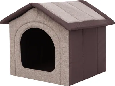 A fabric dog house on a white background.