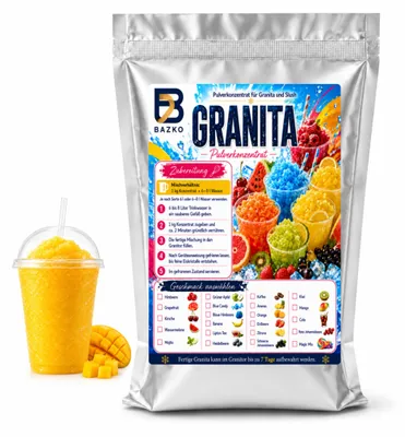 Produktbild von Bazko Slush Sirup 1kg Mango Pulver Konzentrat für Eis Slush Maschine AZO frei