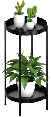 Produktbild von Pflanzenständer für drinnen und draußen, Metall, Blumentopfständer, Tisch, 2-stöckig, hoch, Edelstahl, für Zuhause, Garten, Terrasse, Balkon, Büro, Wohnzimmer, Badezimmer, Ecke (schwarz)
