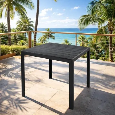 Produktbild von Aluminium Gartentisch anthrazit/schwarz Esstisch Gartenmöbel Tisch Holzimitat wetterfest 80x80x74cm