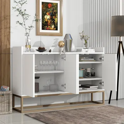 Produktbild von STILVORA Sideboard im minimalistischen Stil 4-türiger griffloser Buffetschrank für Esszimmer, Wohnzimmer, Küche, mit zwei verstellbare Regale weiß