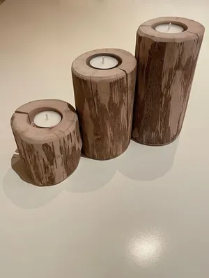 Image de set de 3 bougeoirs rustiques en tronc de bois