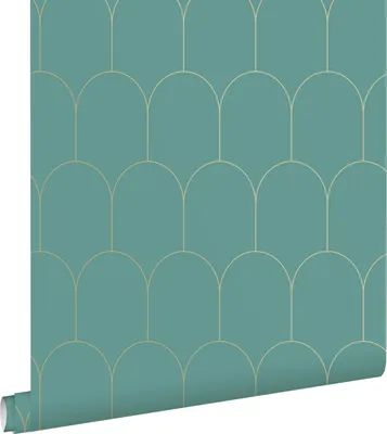 Immagine prodotto di ESTAhome carta da parati art deco verde del mare e oro 53 cm x 10.05 m