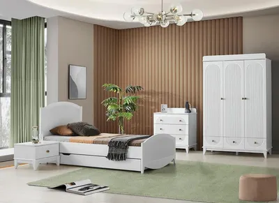 Produktbild von Komplett Jugendzimmer Kinderzimmer Set Kleiderschrank Kommode Bett 4tlg. Neu