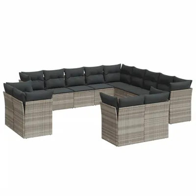 Produktbild von vidaXL 13-tlg. Garten-Sofagarnitur mit Kissen Hellgrau Poly Rattan