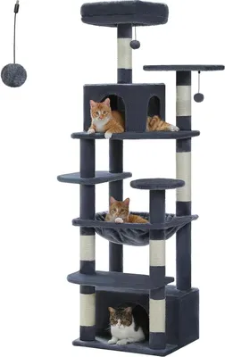 Produktbild von Purpurra Kratzbaum Katzenturm mit Hängematte und Katzenhöhle, 3 Höhen
