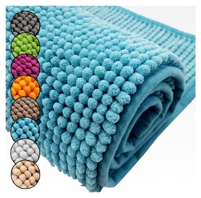 Produktbild von Badematte Chenille 70x120 cm Türkis Rutschfester Hochflor Badteppich Saugfähig und Flauschig