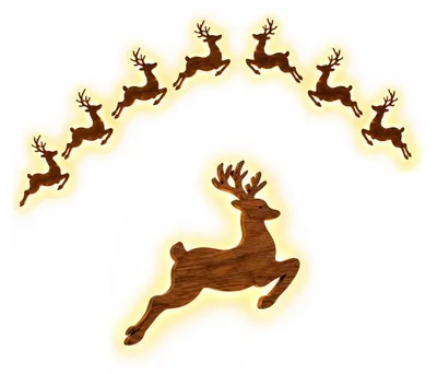 Produktbild von LED Weihnachtsbeleuchtung Rentier, 7-teiliges 3D Holz Wanddeko Set, warmweiß, selbstklebend, Weihnachtsdeko für Wohnzimmer und Flur