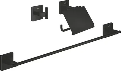 Image de Set d'accessoires de salle de bain 3 en 1 GROHE, Noir mat, Métal, Porte-serviettes 600 mm