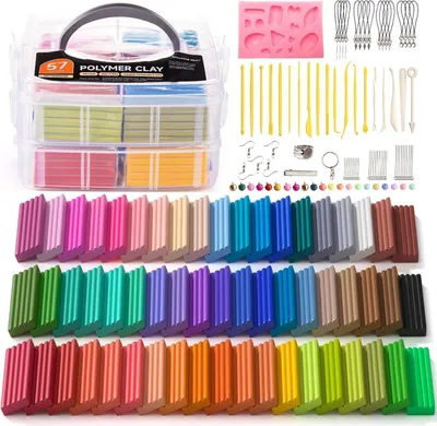 Produktbild von Shuttle Art Polymer Clay 57 buntes Weich-Ton-Set 1,55 kg 3,4 lb mit 19 Schnitzwerkzeugen 10 Zubehörteilen ungiftig