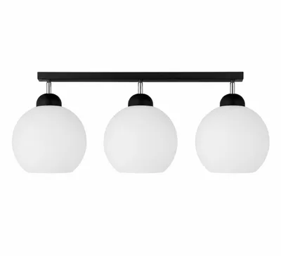 Productafbeelding van Moderne plafondlamp met 3 lampen, zwart, met witte glazen kapjes – Verstelbare E27 plafondlamp van metaal en glas (N-KDE-BG3), AI-gegenereerde afbeelding