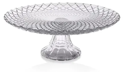 Zdjęcie produktu dla Elegancki talerz na ciasto ze szkła z dekoracją, średnica 26,5 cm