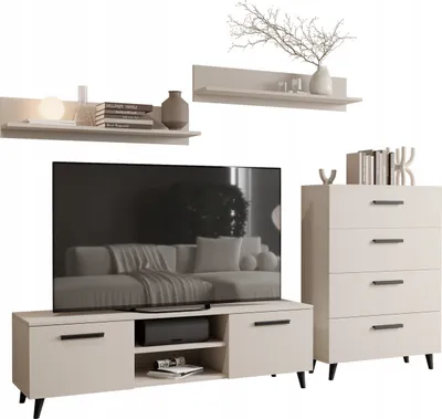 Produktbild von MATKAM Wohnzimmermöbel-Set FIORD, 4-teilig, 1 x TV-Kommode , 1 x Wohnzimmerkommode, 2 x Hängeregale, (Kaschmir)