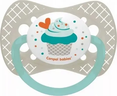 Zdjęcie produktu dla Canpol, Smoczek uspokajający, silikonowy, symetryczny, 0-6m Cupcake 23/282, szary, 1 sztuka