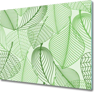 Produktbild von Glas Herdabdeckplatte 60x52 cm Spritzschutz Glasabdeckplatte Schneidebrett Blätter Muster