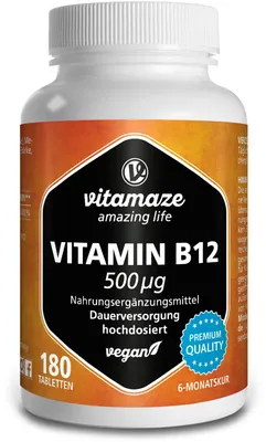 Produktbild von Vitamin B12 500 μg hochdosiert vegan Tabletten 180 St
