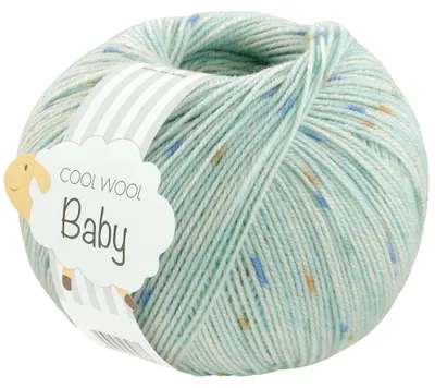 Produktbild von Lana Grossa COOL WOOL BABY 50 g sanfte Babywolle, super fein, atmungsaktiv 220 m Farbe 369 - Mint/Blau/Orange