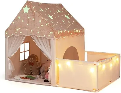 Imagen del producto de Tienda de juegos para interior, 2 en 1: tienda infantil con parque de juegos (beige)