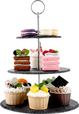Produktbild von Etagère 3 Etagen aus schwarzem Metall und Schiefer für Kuchen, Desserts und Obst