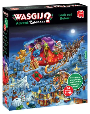 Produktbild von Wasgij Adventskalender - Vorsicht Da Unten!, 54 Stück(e), Weihnachten, 12 Jahr(e)