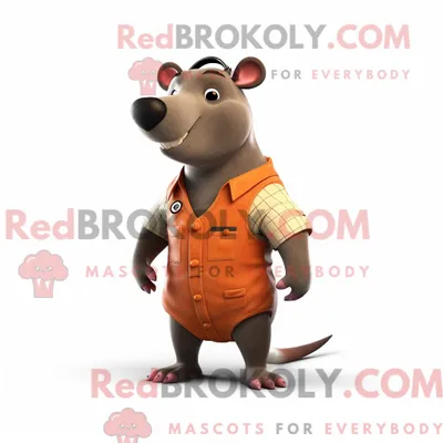 Produktbild von Rosttapir-Maskottchenkostüm REDBROKOLY mit Overall und Krawattennadeln