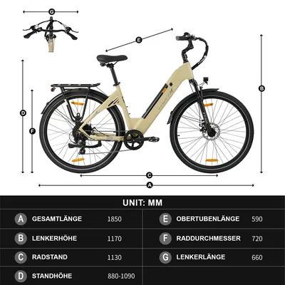 Obrázok produktu pre Elektrické bicykel – mestský bicykel pre dospelých – motor 250 W – batéria 36 V, 18 Ah – dojazd viac ako 60 km – kolesá 71 cm – 7 prevodov – kotúčové brzdy