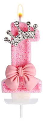 Produktbild von Rosa Kerze zum ersten Geburtstag mit Schleifenkrone